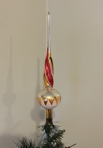 VTG 1950s Fantasia Pink & Gold Mica Snowcap Finial Glass Tree Topper Poland IOB - Picture 3 of 11