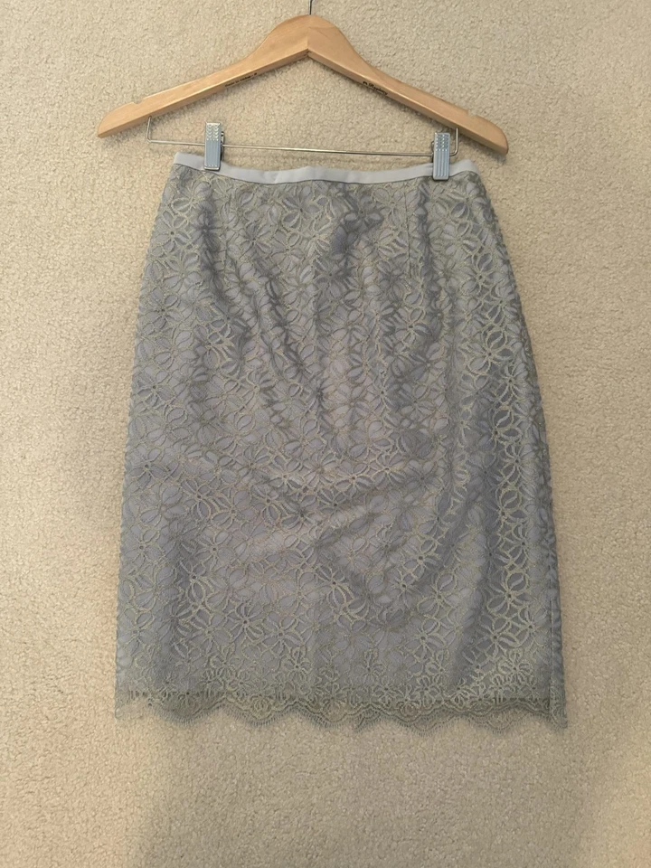 Conjunto de Traje Kay Unger Nueva York Gris Blazer y Falda de Encaje Talla 8 Foto 2 de 4