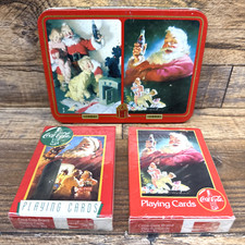 1996 Coca-Cola Santa Claus Playing Cards Tin 2-Deck Christmas New