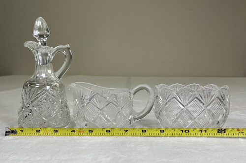 Lancaster Glass "STIPPLED FANS" Handled Glass Pitcher & 6 Tumblers Cream/Sugar + - Picture 23 of 24