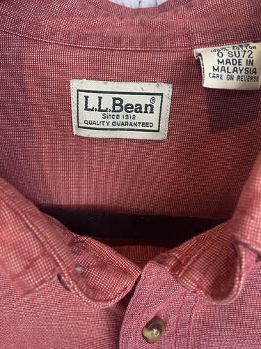 L.L.Bean button down long sleeve red shirt 0 SU72 100% cotton men's size Large - Picture 3 of 7