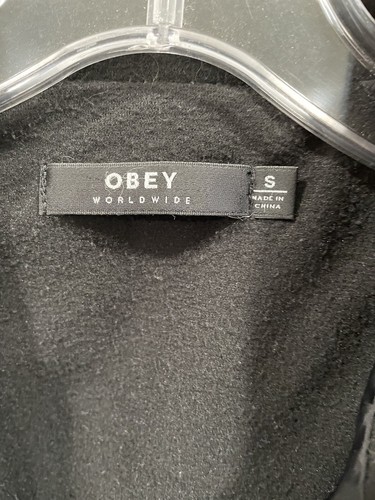 Obey Long Sleeve Jacket S Hooded Black Lined AK42 - Picture 2 of 3