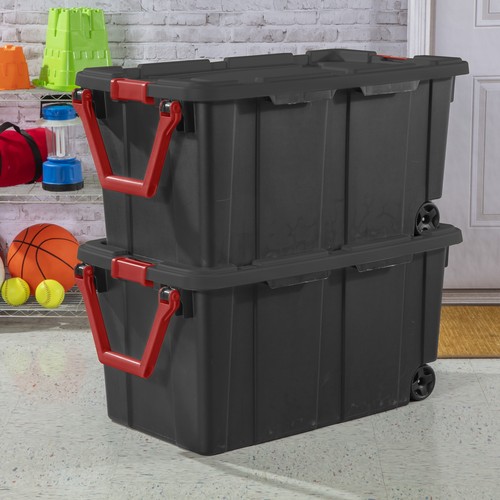 40 Gallon Wheeled Industrial Tote Plastic, Black, Set of 2 - Picture 7 of 12