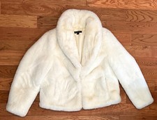 inc white faux fur cropped jacket wedding bridal size L with hidden closure