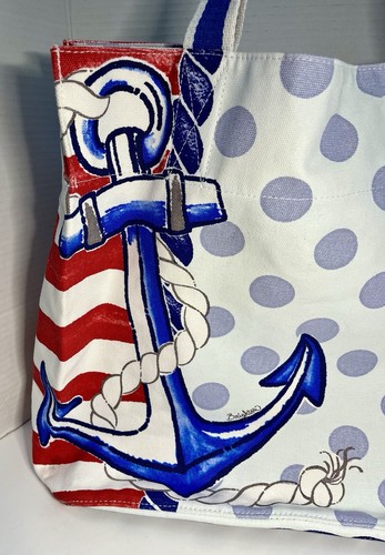 Brighton Sail Away Large Canvas Tote Bag Red White Blue Pool Beach Boating - Picture 15 of 22