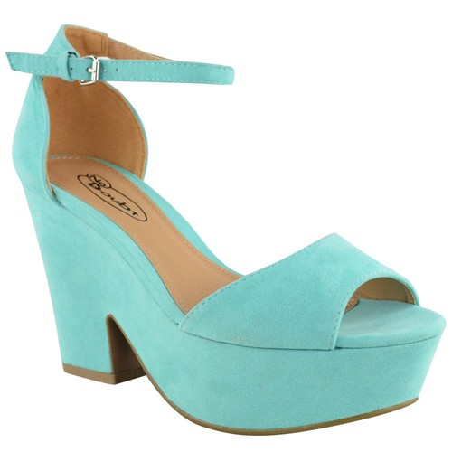 LADIES WOMENS HIGH MID HEEL PLATFORM FLATFORM ANKLE STRAP WEDGE SHOE SANDAL SIZE - Picture 28 of 35