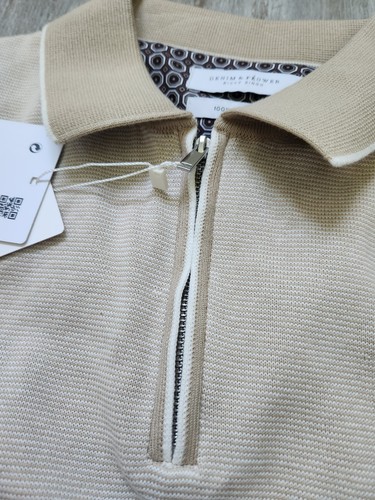 Neu mit Etikett Denim & Blume Ricky Singh hellbraun strukturiert 1/4-Reißverschluss Polo Strick 100 % Baumwolle Gr. L - Bild 6 von 10