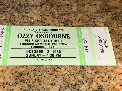 OZZY OSBOURNE 1986 UNRIPPED CONCERT TICKET LUBBOCK COLISEUM TX Black Sabbath - Picture 4 of 6