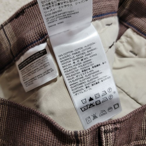 Levis XX Chino Standard Taper Pants Mens Size 32x29 Brown Plaid Khaki Stretch - Picture 6 of 11