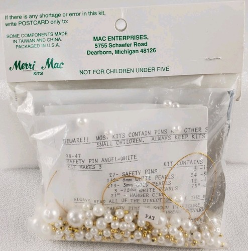 Vintage Merri Mac Spilla di Sicurezza Angeli Kit Artigianale Natale--3 Ornamenti Oro e Perle - Foto 5 di 7