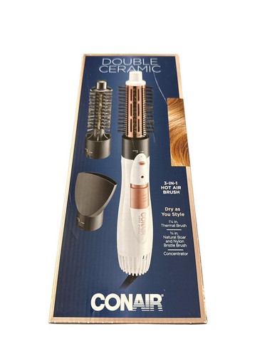 CONAIR Double Ceramic 3-in-1 Hot Air Brush, Dry as You Style  White