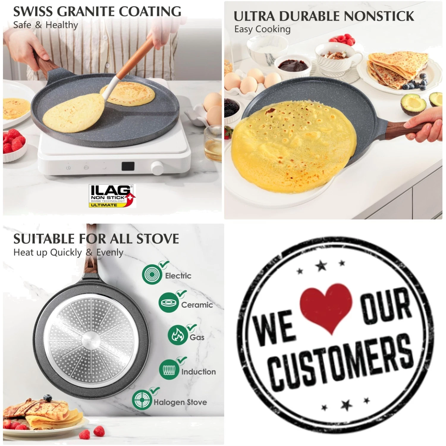 Nonstick Dosa Pan 12-Inch Tawa Griddle Induction Compatible