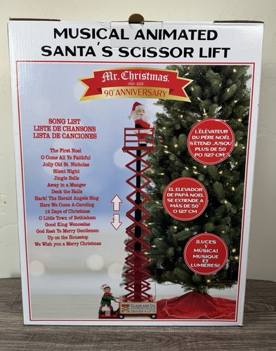 Mr Christmas Musical Animated Musical Santas Scissor Lift 90th Anniversary