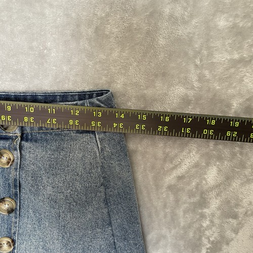 Lulus Jeansrock Damen klein blau Jeans Knopfleiste Mini Baumwolle Wickeloptik - Bild 3 von 8