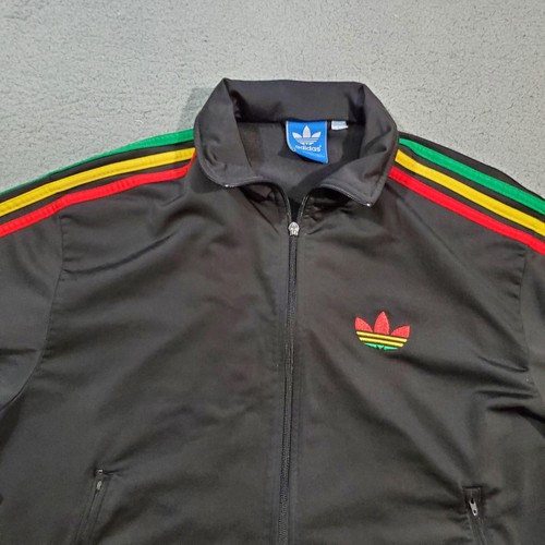 Adidas Giacca Uomo Grande Rasta Trifoglio Strisce Track Reggae 3 Strisce Zip Up - Foto 2 di 20