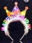  Light Up Happy Birthday Crown Headband Glow Ball Hair Bands Sparkly Colorful