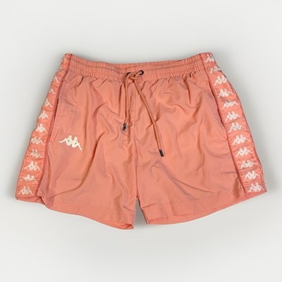 KAPPA Shorts Womens Medium Athletic Drawstring Coral Pink White Slash Pockets