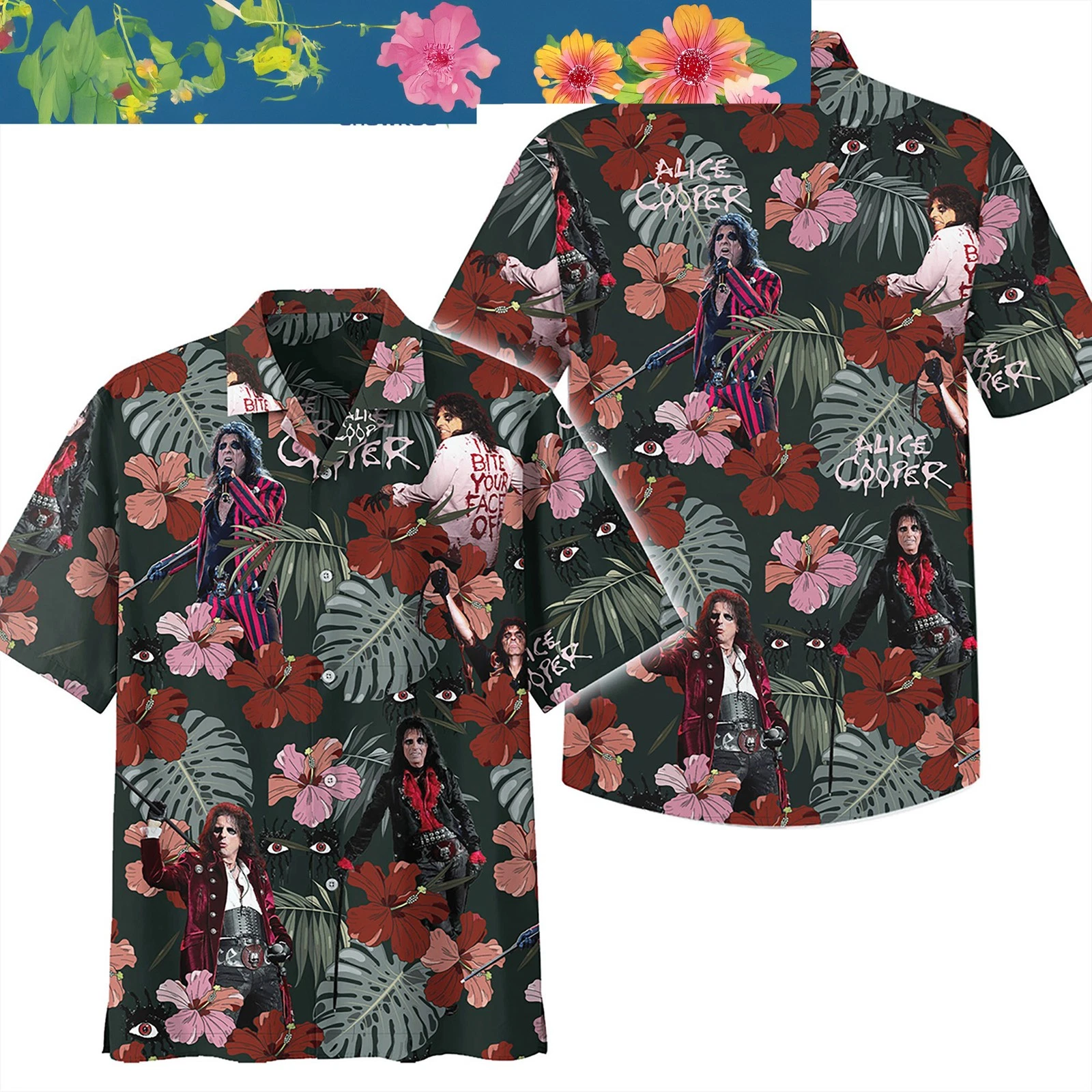 Palm Tree Coconut Monstera Hibiscus Alice Cooper Hawaiian Shirts