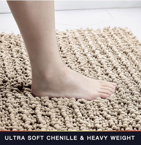 Bathroom Rug Non Slip Bath Mat (24x17 Inch Beige) Water Absorbent Super Soft - Picture 3 of 6