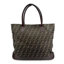 WithDDP/AUTH Vintage FENDI Zucca Canvas Leather Tote Bag Black Brown FF Logo