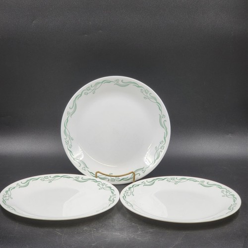 3 Corelle Emily Essteller 10,25" Grün Wirbelmuster Corning Ware USA - Bild 1 von 11