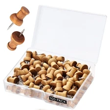 100 Pcs Wooden Push Pins Thumb Tacks for Cork Board Wall Bulletin Board