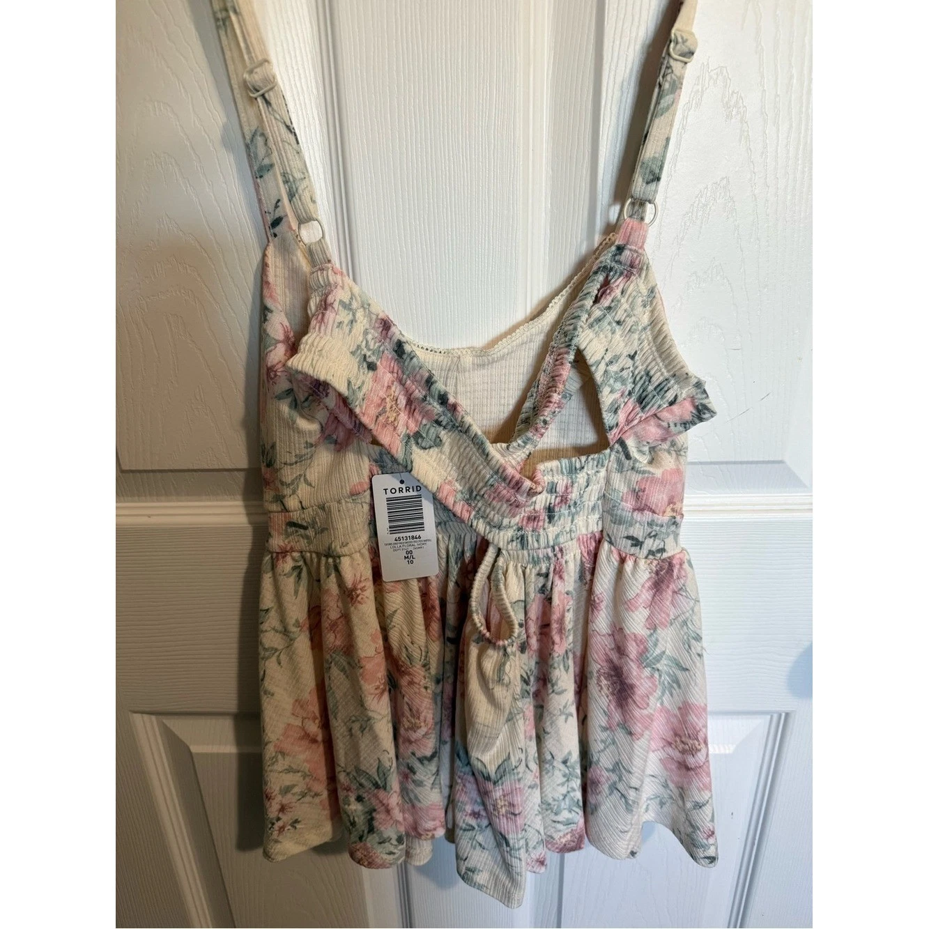 Torrid NWT Cream Floral Knit Babydoll Top with Pink Blooms - product detail image 2