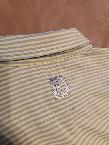 FootJoy mens polo golf shirt LARGE Green Gray stripe short sleeve - Picture 4 of 4