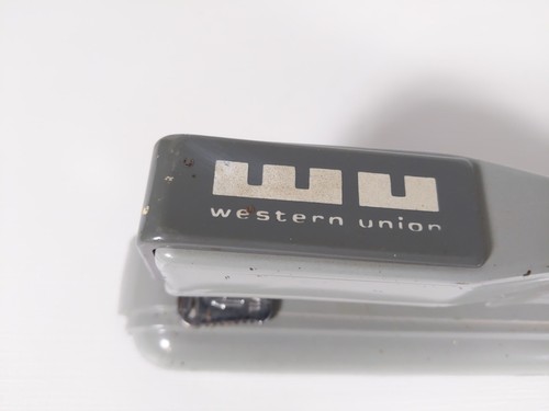 Grapadora de escritorio vintage Swingline Western Union gris longitud 8,5" Long Island NY EE. UU. - Imagen 8 de 14
