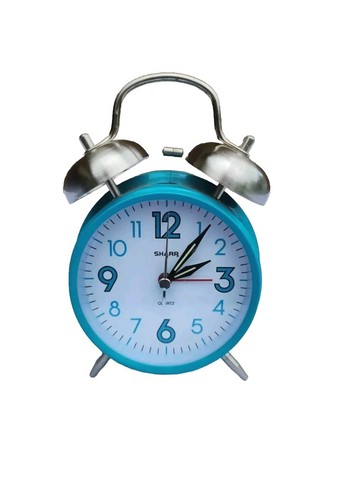 Sharp Twin Bell Tortoise Blue Metal Retro Analog Hands Glow In Dark Alarm Clock - Picture 1 of 11