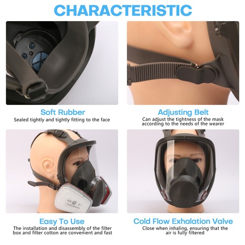 Full Face Respirator Mask Gas Double Filter Air Breathing Chemical Gas Protector - Foto 4 di 24