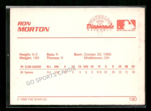 1989 Star Minor League - Ron Morton #190 (RC) - Bild 2 von 2
