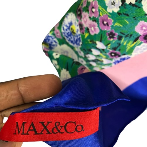 Max&Co. Scarf Womens 29"x31" Green Blue Floral Silk Square Multifunction Shawl - Picture 7 of 11