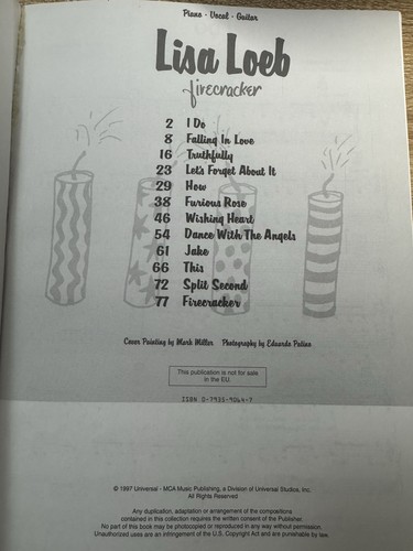 Lisa Loeb, Firecracker, Songbook, 1997 - Picture 2 of 4