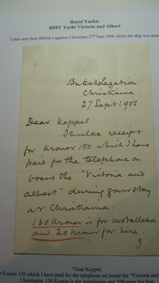 Royal Yacht Victoria & Albert Brief British Legation Christina Telefonkosten