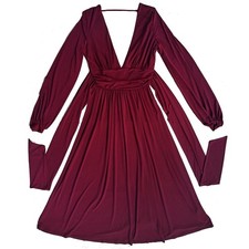 NEW Asos Tall Dress Deep V-Neck Long Sleeve Waist Tie Sash Ruched Burgundy Sz 6