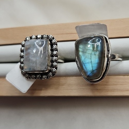 2 anillos de piedras preciosas naturales enchapados en plata de ley bohemia piedra lunar - Imagen 4 de 7