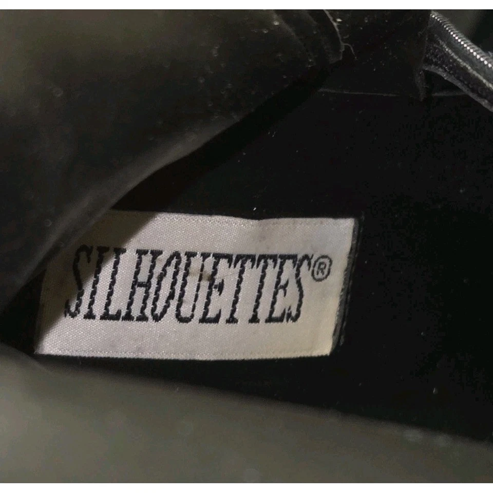 Силуэты черной кожи колена сапоги квадратный носок шириной икры 9 Вт гранж стиль - Изображение 3 из 4