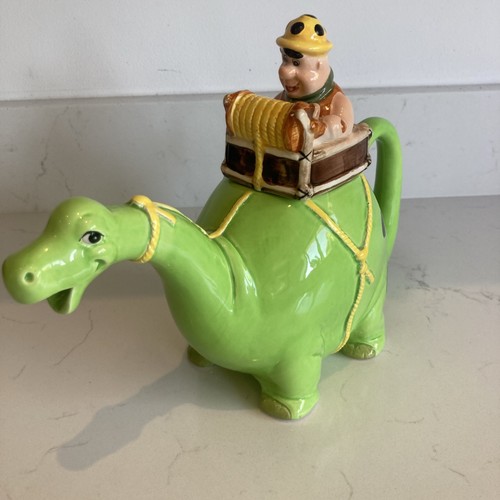 Fred Flintstones Ceramic Teapot riding Green Dinosaur Japan Collectible 1990s - Picture 3 of 16