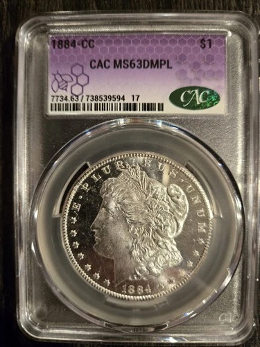 1884-CC CAC MS63DMPL Morgan Silver Dollar Deep Mirror Proof-Like Carson City