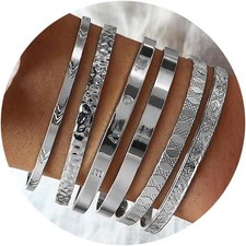 Women's 14K Gold Plated Bangle Bracelet Set, Stackable Layered Cuff Jewelry