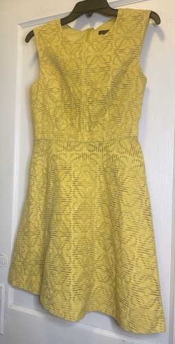 Vestido para mujer J Crew talla 2 amarillo mostaza ojales sin mangas ajustado y acampanado forrado” - Imagen 4 de 11