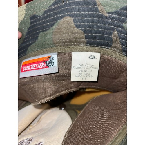 De colección Winchester Camuflaje Sombrero Cubo Pato Caza Caza Gráfico Verde Marrón Años 90 OS - Imagen 8 de 8