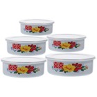  5Pcs Enamel Bowls with Lids Food Soup Bowls Fruit Fresh Containers Household