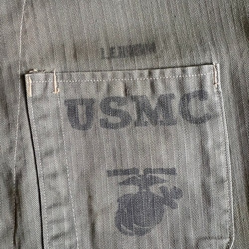 VINTAGE WWII USMC Marine Corp P47 HBT Chore Green Herringbone Twill Jacket 40s - Picture 7 of 16