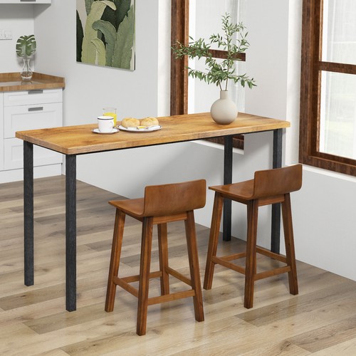 24.5" Wood Bar Stools Set of 2 with Solid Back & Seat Mid Century Bar Chairs - Picture 4 of 9