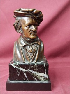 Antike Bronze Büste auf Marmorsockel / Richard Wagner / Bildhauer: Ullmann