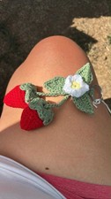 Crocheted Strawberry Keychain Handmade Amigurumi