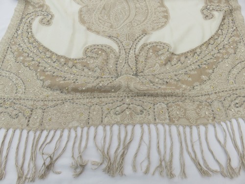MONSUN ACCESSOIRE BEIGE & CREME PAISLEYMUSTER & SILBER PERLEN SCHAL TUCH - Bild 7 von 20