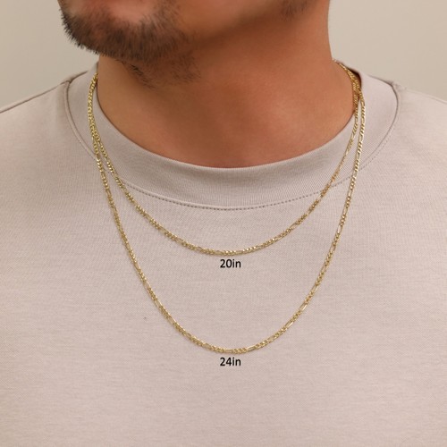 10K Yellow Gold 2.5mm Figaro Italian Chain Link Necklace Mens Women 16"-26" - Picture 57 of 63